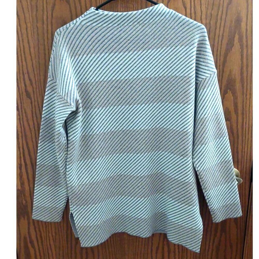 Rachel Zoe Striped Asymmetrical Tunic Sweater Small Gray Brown Mixed Chevron